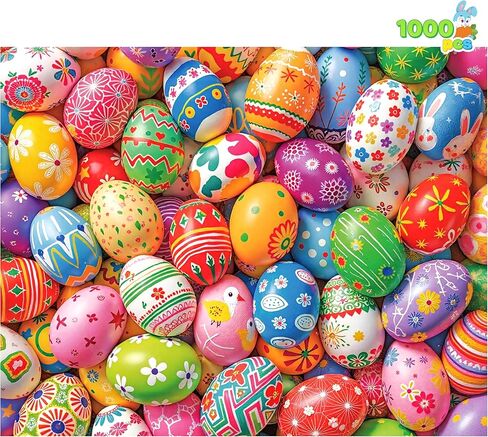 JOYIN عيد الفصح 1000 قطعة بانوراما الألغاز (30 × 24 بوصة) الألغاز موضوع البيض، عيد الفصح التعليمية الطرف تفضل سلة أفخم للأطفال والكبار من جميع الأعمار. in Saudi Arabia
