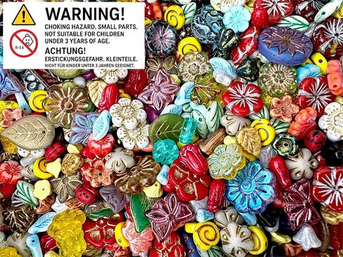 2,29 oz (65 g) Assorted Beads Mix: Czech Glass Beads, Flower & Leaf Shapes - Flower Beads for Jewelry Making in Saudi Arabia
