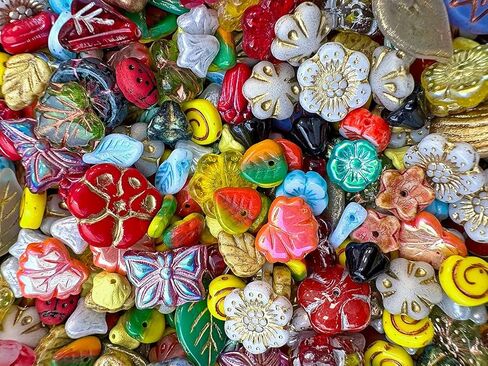2,29 oz (65 g) Assorted Beads Mix: Czech Glass Beads, Flower & Leaf Shapes - Flower Beads for Jewelry Making in Saudi Arabia