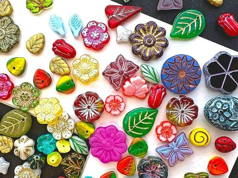 2,29 oz (65 g) Assorted Beads Mix: Czech Glass Beads, Flower & Leaf Shapes - Flower Beads for Jewelry Making in Saudi Arabia