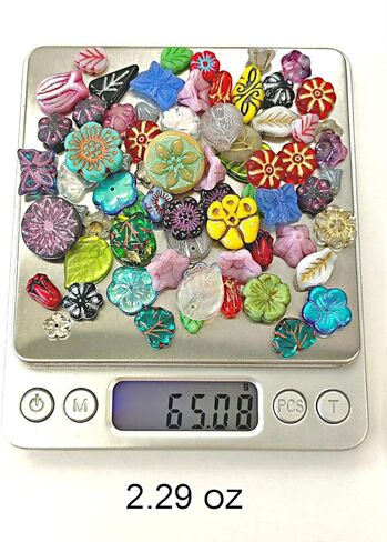 2,29 oz (65 g) Assorted Beads Mix: Czech Glass Beads, Flower & Leaf Shapes - Flower Beads for Jewelry Making in Saudi Arabia