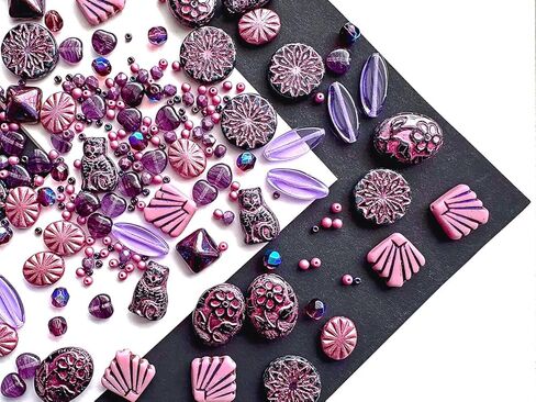 2,29 oz (65 g) Assorted Beads Mix: Czech Glass Beads, Flower & Leaf Shapes - Flower Beads for Jewelry Making in Saudi Arabia