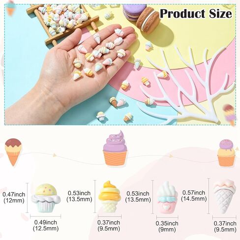 KitBeads 100 قطعة 4 أنماط الآيس كريم الراتنج كبوشن الملونة الحلو كب كيك فلاتباك سحر DIY بها بنفسك جراب هاتف الحرف ديكور الزينة in Kuwait