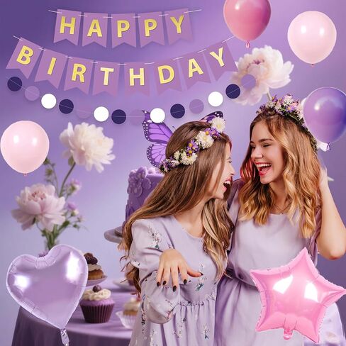 زينة عيد ميلاد أرجوانية للنساء، ستائر ذات أهداب لافتة عيد ميلاد سعيد، بالونات حمراء، أغطية الكعكة للفتيات in Kuwait