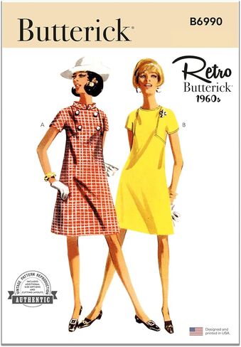 Butterick B6990K5 1960's Vintage Misses' Semi-Fitted One-Piece Dress Sewing Pattern Packet, Design Code B6990, Sizes 8-10-12-14-16 in Saudi Arabia