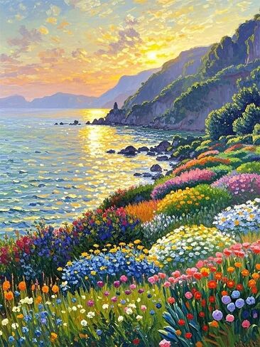 NWQZBYHT شاطئ شل الماس مجموعات الفن للبالغين، شاطئ البحر غروب الشمس 5D الماس مجموعات الطلاء للمبتدئين، DIY جولة الحفر الكامل النقاط الماس، مجموعات الطلاء جوهرة للبالغين الحرف ديكور جدار المنزل 12x16 بوصة in Kuwait