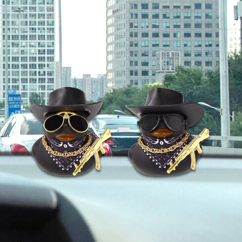 2pcs Cowboy Rubber Ducks for Car, Cool Cowboy Ducks Car Ornaments with Hat Glasses Funny Mini Ducky for Dashboard Decorations Home Table Office Gifts in Saudi Arabia