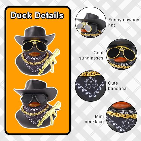 2pcs Cowboy Rubber Ducks for Car, Cool Cowboy Ducks Car Ornaments with Hat Glasses Funny Mini Ducky for Dashboard Decorations Home Table Office Gifts in Saudi Arabia