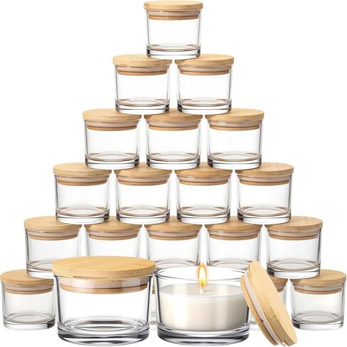 Acellegic 15 Pack 4.73 OZ Thick Candle Jars for Making Candles, Candle Jar, Wide Mouth Glass Empty Jars with Bamboo Lids for Making Candles, Bulk Container Dishwasher Safe (Clear) in Kuwait