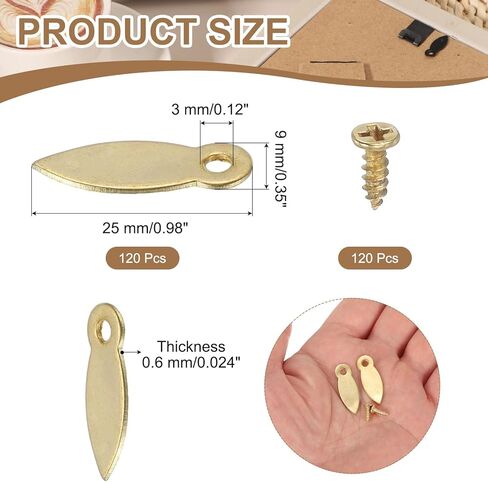 uxcell 120pcs Picture Frame Backing Clips, 0.98" Photo Frame Turn Buttons Fasteners Hardware Corner Clip with 120pcs Screw for Hanging Pictures Craft Drawings, Melon-Seed Shaped Gold in Saudi Arabia
