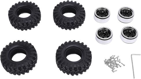 إطار محور العجلة بمقياس 1/24 من SUNGOOYUE، مجموعة إطارات مطاطية لمحور سبائك الألومنيوم البيضاوية 1.0 لتسلق السيارة مع ملحقات براغي مفتاح الربط (أسود) in Kuwait