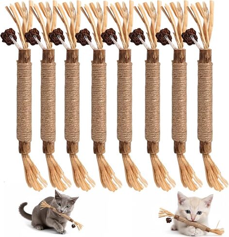 8 Pack Natural Cat Chew Toys,Silvervine Sticks for Cats,Silver Vine Sticks Cats Love, Durable and Safe Kitten Teething Sticks, Made with Premium Matatabi Wood in Kuwait