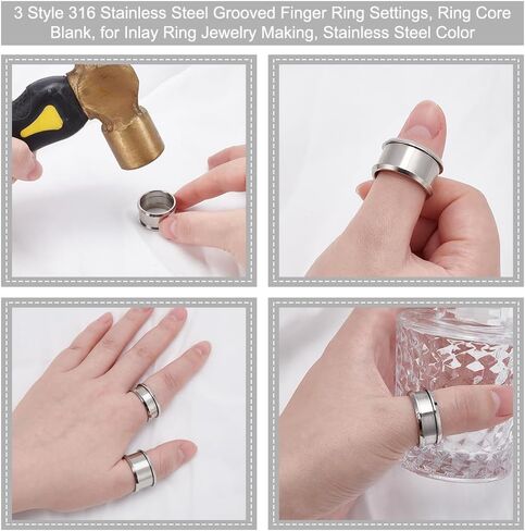 UNICRAFTALE 3 Sets 3 Sizes Grooved Finger Ring Settings 316 Stainless Steel Detachable Ring Core Blank for Inlay Rings Jewelry Making Polished Comfort Grooved Finger Rings in Saudi Arabia