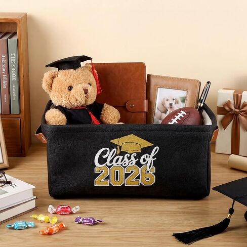 Graduation Gifts Basket Class of 2026 Storage Box with Handle Congrats Grad Gift Storage Basket for High School College Decor Party Favor Keepsake 14 x 10 x 6.3(Classic,Black and Gold) in Saudi Arabia