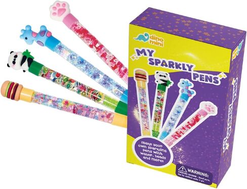 DINO MINI My Sparkly Pens - مجموعة إنشاء أقلام DIY مع 7 ديكورات مخصصة و4 أغطية علوية - مجموعات فنية وحرفية إبداعية للأطفال - الحرف اليدوية للأطفال - هدايا العودة إلى المدرسة للفتيات المراهقات in Kuwait