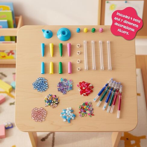 DINO MINI My Sparkly Pens - مجموعة إنشاء أقلام DIY مع 7 ديكورات مخصصة و4 أغطية علوية - مجموعات فنية وحرفية إبداعية للأطفال - الحرف اليدوية للأطفال - هدايا العودة إلى المدرسة للفتيات المراهقات in Kuwait