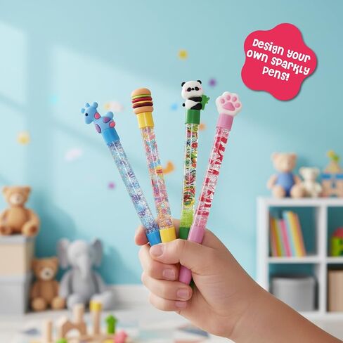 DINO MINI My Sparkly Pens - مجموعة إنشاء أقلام DIY مع 7 ديكورات مخصصة و4 أغطية علوية - مجموعات فنية وحرفية إبداعية للأطفال - الحرف اليدوية للأطفال - هدايا العودة إلى المدرسة للفتيات المراهقات in Kuwait
