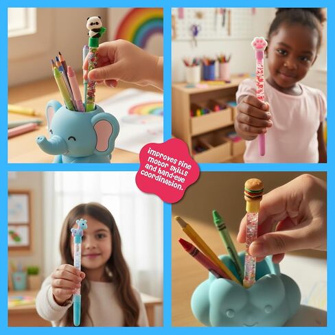 DINO MINI My Sparkly Pens - مجموعة إنشاء أقلام DIY مع 7 ديكورات مخصصة و4 أغطية علوية - مجموعات فنية وحرفية إبداعية للأطفال - الحرف اليدوية للأطفال - هدايا العودة إلى المدرسة للفتيات المراهقات in Kuwait