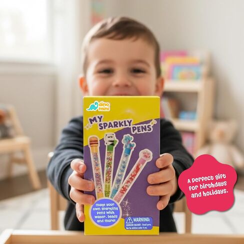 DINO MINI My Sparkly Pens - مجموعة إنشاء أقلام DIY مع 7 ديكورات مخصصة و4 أغطية علوية - مجموعات فنية وحرفية إبداعية للأطفال - الحرف اليدوية للأطفال - هدايا العودة إلى المدرسة للفتيات المراهقات in Kuwait