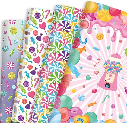 Pineraap Sprinkles Wrapping Paper – 12 Sheets Ice Cream Themed Gift Wrap for Birthday Party, Melting Cone & Ice Cream Design Gift Packing Paper for Kids (20"×28") in Saudi Arabia