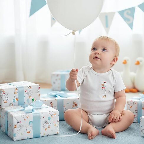 Cheerland 12 Sheets Birthday Party Silly Goose Wrapping Paper with 12 Gift Tags, Funny Gift Wrap One Silly Goose Go Duck Supplies Farm Themed Cute Boys Girls Baby Shower Wrap for Kids & Garden Party in Saudi Arabia