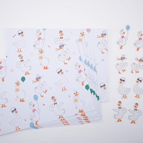 Cheerland 12 Sheets Birthday Party Silly Goose Wrapping Paper with 12 Gift Tags, Funny Gift Wrap One Silly Goose Go Duck Supplies Farm Themed Cute Boys Girls Baby Shower Wrap for Kids & Garden Party in Saudi Arabia