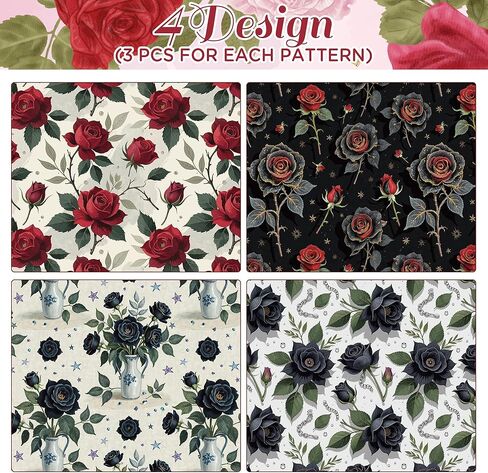 Liobelon Gothic Rose Wrapping Paper - 12 Sheets Dark Black & Red Roses Designs, Horror Goth Aesthetic Flower Gift Wrap for Gothic Birthday, Wedding, Anniversary, Mother's Day, 19.7 x 27.6 In. in Saudi Arabia