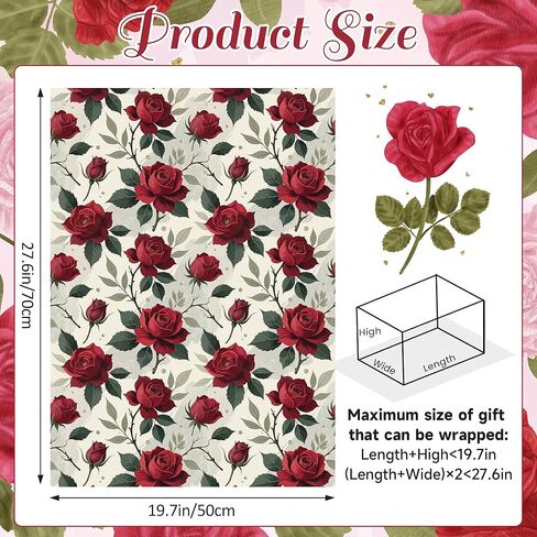 Liobelon Gothic Rose Wrapping Paper - 12 Sheets Dark Black & Red Roses Designs, Horror Goth Aesthetic Flower Gift Wrap for Gothic Birthday, Wedding, Anniversary, Mother's Day, 19.7 x 27.6 In. in Saudi Arabia