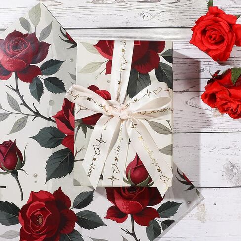Liobelon Gothic Rose Wrapping Paper - 12 Sheets Dark Black & Red Roses Designs, Horror Goth Aesthetic Flower Gift Wrap for Gothic Birthday, Wedding, Anniversary, Mother's Day, 19.7 x 27.6 In. in Saudi Arabia