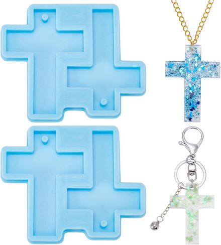 UNICRAFTALE 2Pcs Cross Silicone Resin Molds Blue Cross Earring Earring Molds Epoxy Resin Mold Crucifix Casting Mold for DIY Craft Earring Keychain Necklace Pendant Jewelry Making 3''x2.4'' in Saudi Arabia