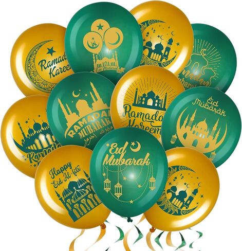 Zomiboo 40 Pieces Ramadan Mubarak Balloons Eid Mubarak Party Decoration Happy Eid al-Fitr Latex Balloons Set for Home Event Indoor Outdoor Ramadan Kareem Decor Eid al-Adha Supplies(Blue and Gold) in Saudi Arabia