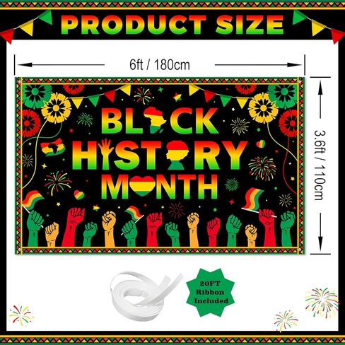 Avezano Black History Month Banner Black History Month Decorations Backdrop African American February National Holiday Party Decorations Banner for Home and Classroom Party (6x3.6ft) in Saudi Arabia