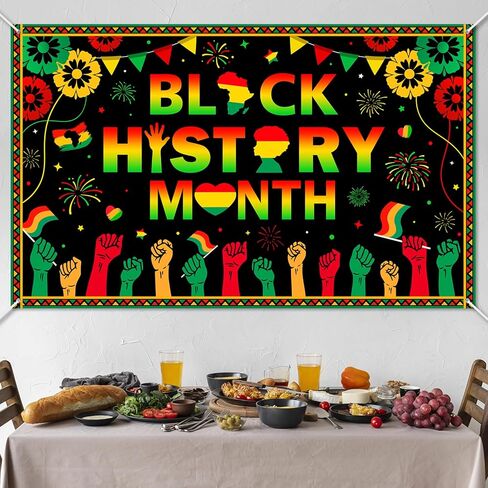 Avezano Black History Month Banner Black History Month Decorations Backdrop African American February National Holiday Party Decorations Banner for Home and Classroom Party (6x3.6ft) in Saudi Arabia