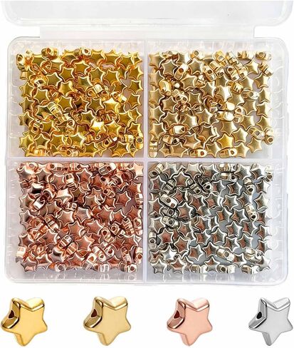 400 Pcs Star Beads 6mm Gold Star Beads Metal Stars Beads for Crafts DIY Stars Charms for Jewelry Bracelet Necklace Key Chains and Other Handicrafts Making（Gold/Silver/KC Gold/Rose Gold） in Saudi Arabia