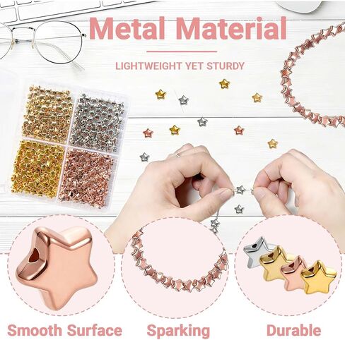 400 Pcs Star Beads 6mm Gold Star Beads Metal Stars Beads for Crafts DIY Stars Charms for Jewelry Bracelet Necklace Key Chains and Other Handicrafts Making（Gold/Silver/KC Gold/Rose Gold） in Saudi Arabia