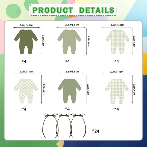 24 Pcs Green Bodysuit Cupcake Topper - Green Gingham Cupcake Topper Green's Baby Shower Decorations Girl Boy Baby Shower Decor in Saudi Arabia