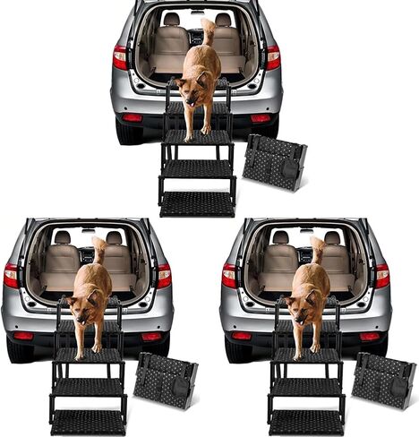 Dog Stairs for Car - Foldable Dog Ramps for Large Dogs with Non Slip Surface, Portable Dog Steps for Cars and SUV, Truck, Support Up to 200 Lbs in Saudi Arabia