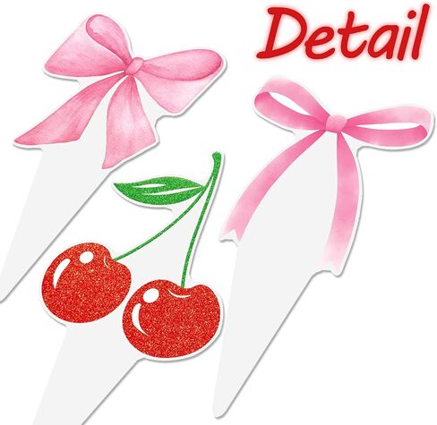 Cherry Bow Cupcake Toppers 48Pcs Pink Bow Cake Decorations Sweet Cherrties Cupcake Picks Summer Fruit Birthday Party Decorations for Girls Women Coquette Bachelorette Baby Shower Supplies in Saudi Arabia