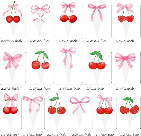 Cherry Bow Cupcake Toppers 48Pcs Pink Bow Cake Decorations Sweet Cherrties Cupcake Picks Summer Fruit Birthday Party Decorations for Girls Women Coquette Bachelorette Baby Shower Supplies in Saudi Arabia
