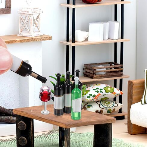 Garneck 18pcs Mini Red Wine Bottles & Glasses Set: 1/12 Tiny Cocktail Bottles Goblet Cups Model for Dollhouse Decoration Micro Photography Props Kitchen Accessories in Saudi Arabia