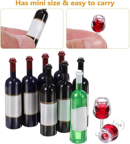 Garneck 18pcs Mini Red Wine Bottles & Glasses Set: 1/12 Tiny Cocktail Bottles Goblet Cups Model for Dollhouse Decoration Micro Photography Props Kitchen Accessories in Saudi Arabia