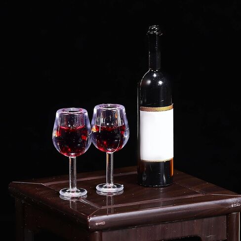 Garneck 18pcs Mini Red Wine Bottles & Glasses Set: 1/12 Tiny Cocktail Bottles Goblet Cups Model for Dollhouse Decoration Micro Photography Props Kitchen Accessories in Saudi Arabia