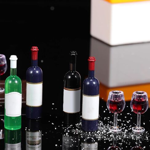 Garneck 18pcs Mini Red Wine Bottles & Glasses Set: 1/12 Tiny Cocktail Bottles Goblet Cups Model for Dollhouse Decoration Micro Photography Props Kitchen Accessories in Saudi Arabia