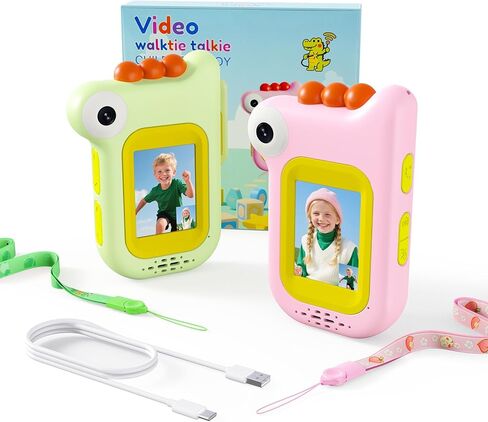 Dinosaur Video Walkie Talkies for Kids with 6 Voice Effects, Support Send Voice, Pictures, Emojis, and Selfies, Upgraded Front and Rear Cameras,Gifts for Boys & Girls Outdoor Play, Camping in Saudi Arabia
