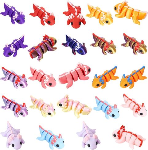 24 Pcs 3D Printed Axolotl Figures Flexible Articulated Small Animal for Fun Party Favors Classroom Rewards Desk Decor in Saudi Arabia