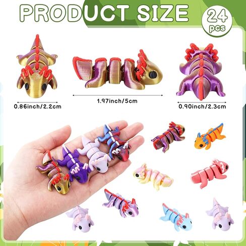 24 Pcs 3D Printed Axolotl Figures Flexible Articulated Small Animal for Fun Party Favors Classroom Rewards Desk Decor in Saudi Arabia