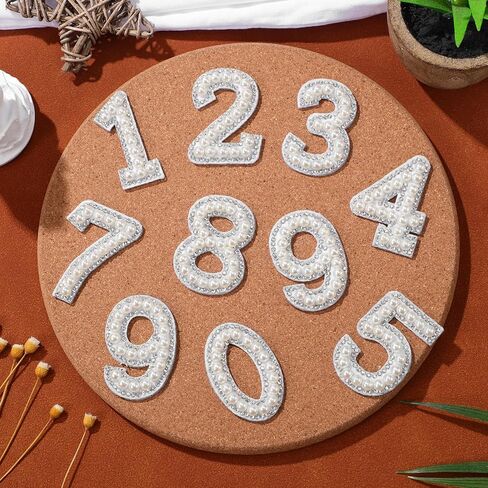 Sewroro 1 Set Pearl Rhinestone Number Patches, Iron On, DIY Clothing Decor, White 0-9, 1.81 x 1.25 Inch in Saudi Arabia