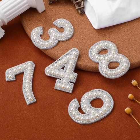 Sewroro 1 Set Pearl Rhinestone Number Patches, Iron On, DIY Clothing Decor, White 0-9, 1.81 x 1.25 Inch in Saudi Arabia