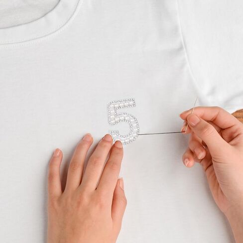 Sewroro 1 Set Pearl Rhinestone Number Patches, Iron On, DIY Clothing Decor, White 0-9, 1.81 x 1.25 Inch in Saudi Arabia