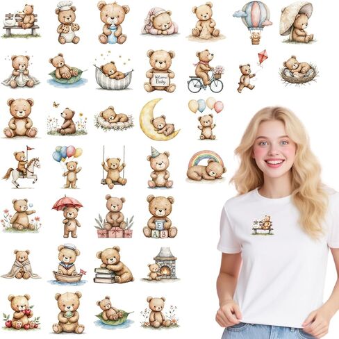 Iron On Transfers, 36 Sheets Baby Bear DTF Transfer Vinyl Stickers for T Shirts, Iron on Decals for Clothes Bag Pillow DIY Crafts in Kuwait
